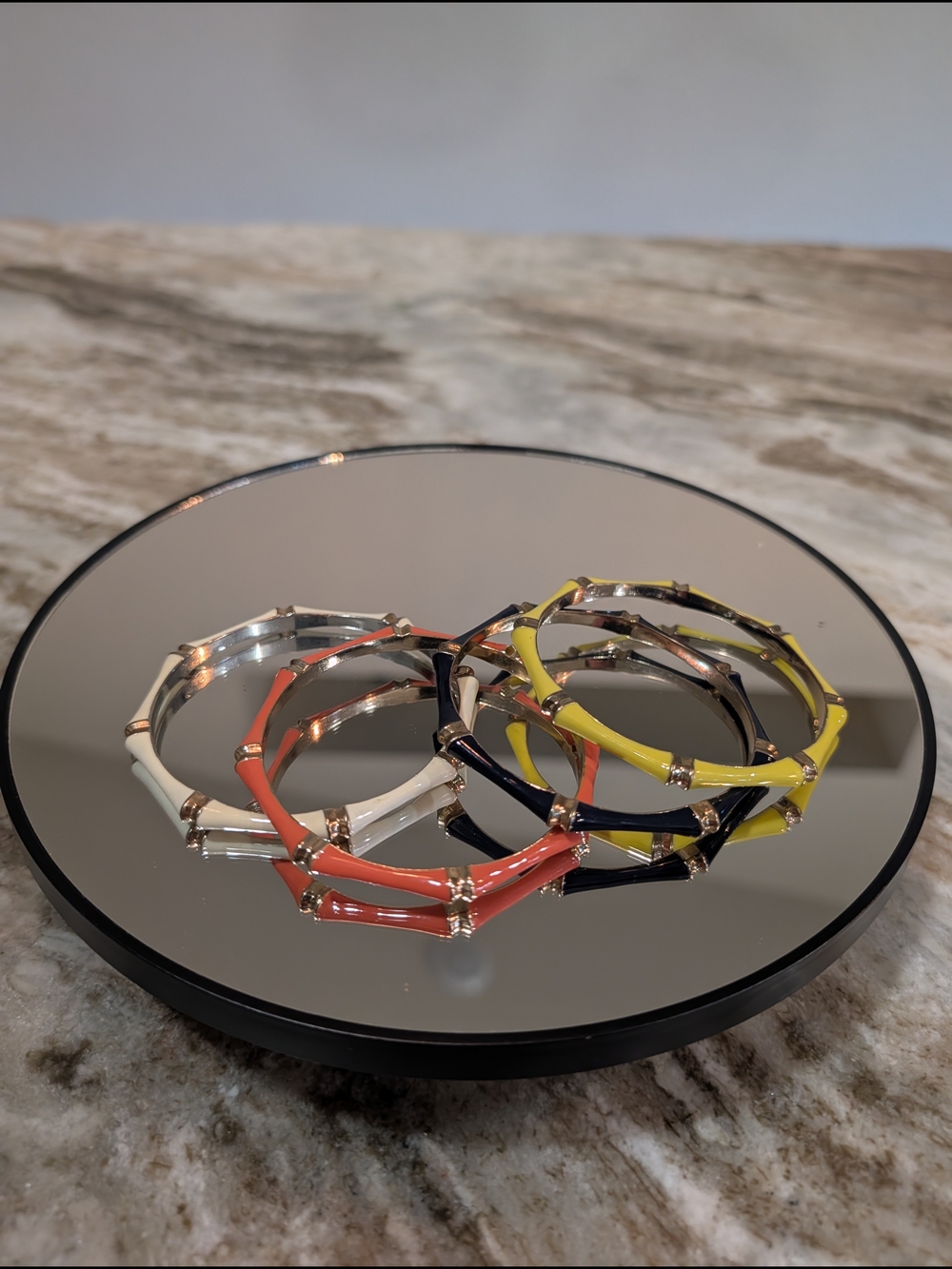 Enamel Bamboo-Style Stackable Bangle Bracelet - Yellow, Coral, Navy, White